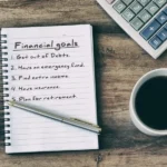 Illustration of clearly defined financial goals with a target, savings jars, and growth charts, representing planning, discipline, and strategic wealth building over time.