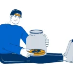 Illustration of personal savings concepts with coins, a piggy bank, and financial charts, representing the basics of saving money, budgeting, and building financial security over time.