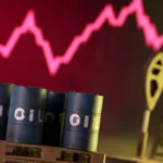 Global oil price charts surging past $105 per barrel amid escalating Iran conflict, with falling stock and bond market indicators highlighting widespread financial selloff and investor uncertainty.