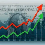 Close-up of US dollar bills with a market chart in the background, representing US Treasury yields, bond market movements, and interest-rate risk.