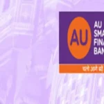 AU Small Finance Bank logo on a purple and orange background, representing NRI fixed deposit rates, FCNR deposits and NRE deposit products in India.