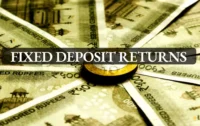 Graphic showing currency notes and the words Fixed Deposit Returns, representing fixed deposit income, saver returns, and interest-bearing bank deposits.