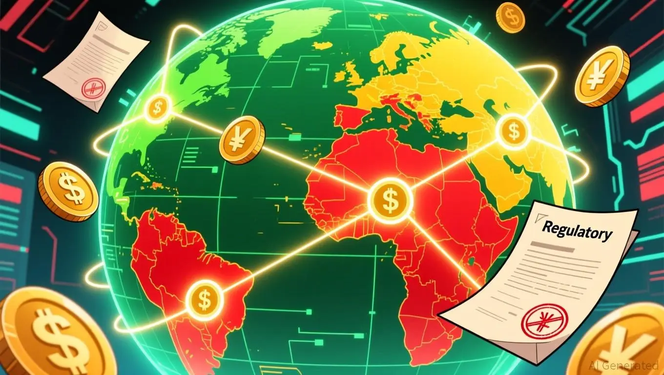 Digital graphic titled Global Stablecoin Regulations showing blockchain-style cubes and financial technology visuals, representing stablecoin regulation and global digital asset rules