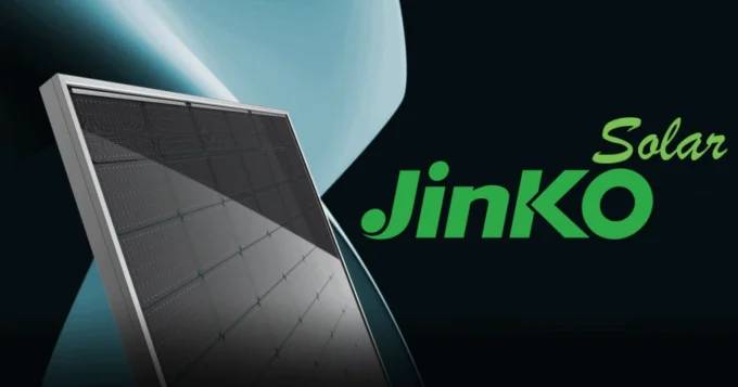 Jinko Solar graphic showing a solar panel and green company branding, representing renewable energy projects, solar infrastructure, and green bond financing.
