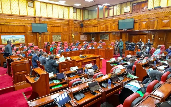 Parliamentary chamber with lawmakers seated during a legislative session, representing Kenya’s debate over Affordable Housing Levy oversight, public finance accountability and housing-fund transparency.