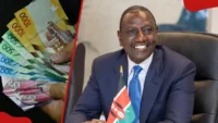 Kenyan shilling banknotes and a Kenyan public official with a national flag, representing Kenya Treasury bonds, government borrowing and fixed-income market activity.