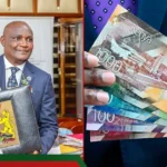 Composite image showing a Kenyan public finance official holding a budget briefcase alongside Kenyan shilling notes, representing Treasury bills, government borrowing, and domestic financing.