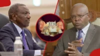 Composite image showing Kenyan government officials and Kenyan shilling notes, representing Treasury bonds, public borrowing, and budget financing discussions.