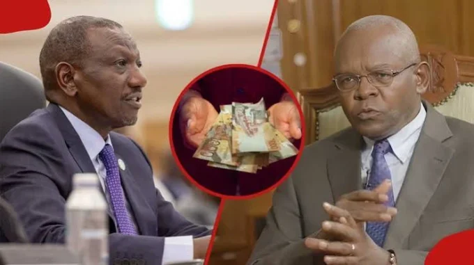Composite image showing Kenyan government officials and Kenyan shilling notes, representing Treasury bonds, public borrowing, and budget financing discussions.