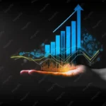 Hand holding a glowing financial growth chart with rising bars and an upward arrow, representing money market fund yields, investment returns, and portfolio growth.