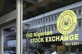 Nigerian Stock Exchange signage at the exchange building, representing the NGX market rally, stock index gains, and investor momentum in Nigeria’s equities market.