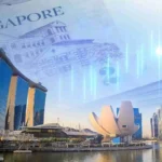Singapore skyline with financial graphics and Singapore currency imagery, representing Singapore green bonds, sustainable finance, and green infrastructure investment.