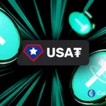 Digital graphic showing USA₮ branding with Tether-style tokens, representing stablecoin payroll adoption, digital payments, and real-time wage infrastructure.