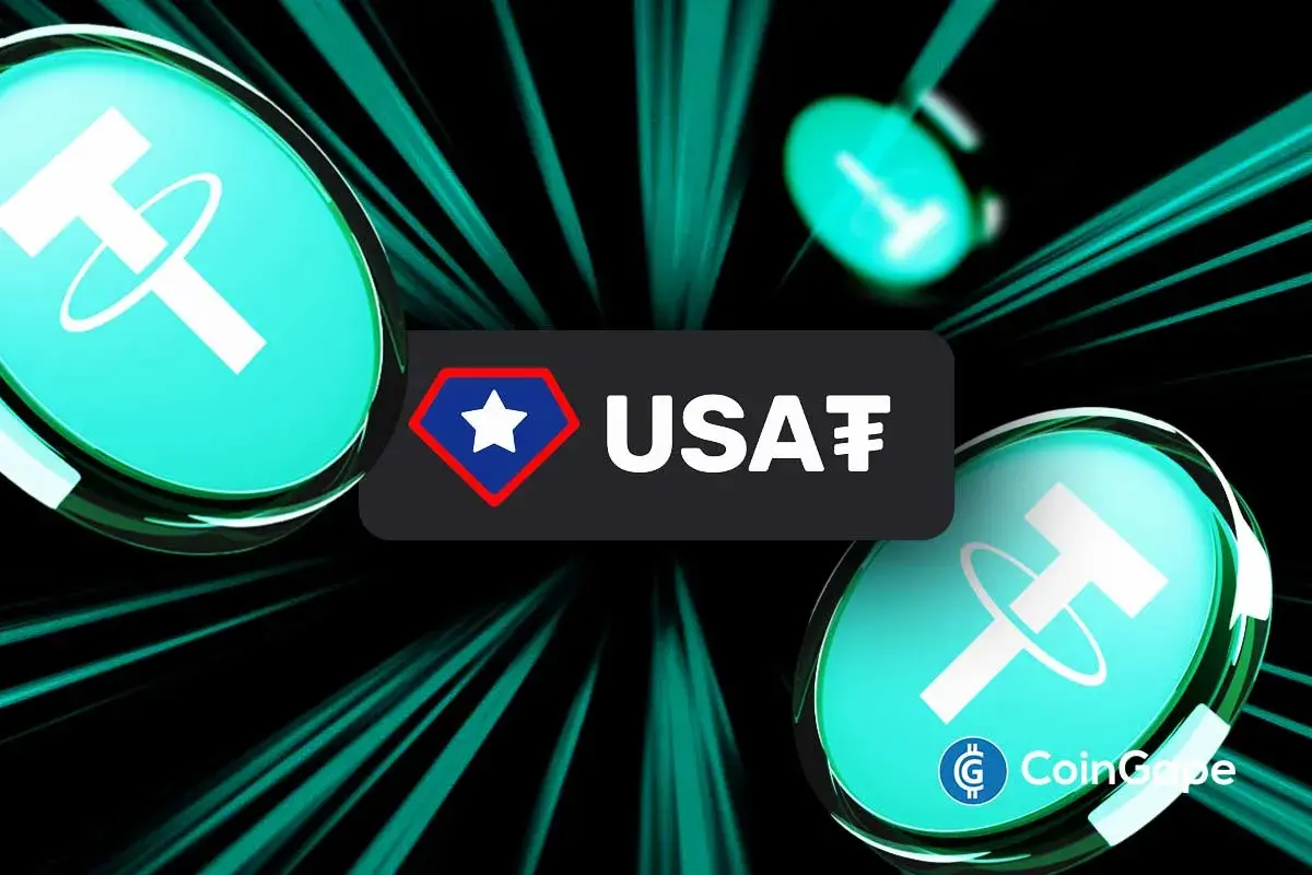 Digital graphic showing USA₮ branding with Tether-style tokens, representing stablecoin payroll adoption, digital payments, and real-time wage infrastructure.