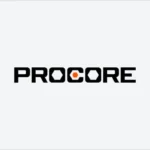 Close-up image of the Procore logo displayed on a dark digital screen, representing the company’s construction-software and financing activity.