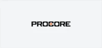 Close-up image of the Procore logo displayed on a dark digital screen, representing the company’s construction-software and financing activity.