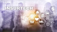 Business-themed insurtech image showing silhouettes of professionals with digital insurance icons, representing technology-driven insurance distribution and embedded insurance platforms.