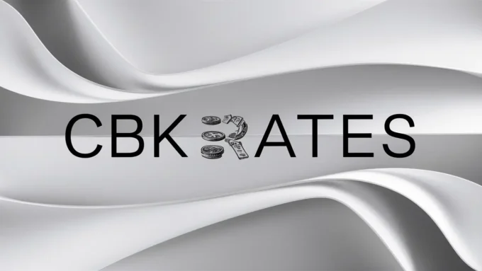 Minimal grey image with the words “CBK Rates” in large black text across a white and silver wave background. Small illustrations of coins and Kenyan banknotes appear between the words, representing Kenya’s central bank rate, money-market pricing and cash-investment yields.