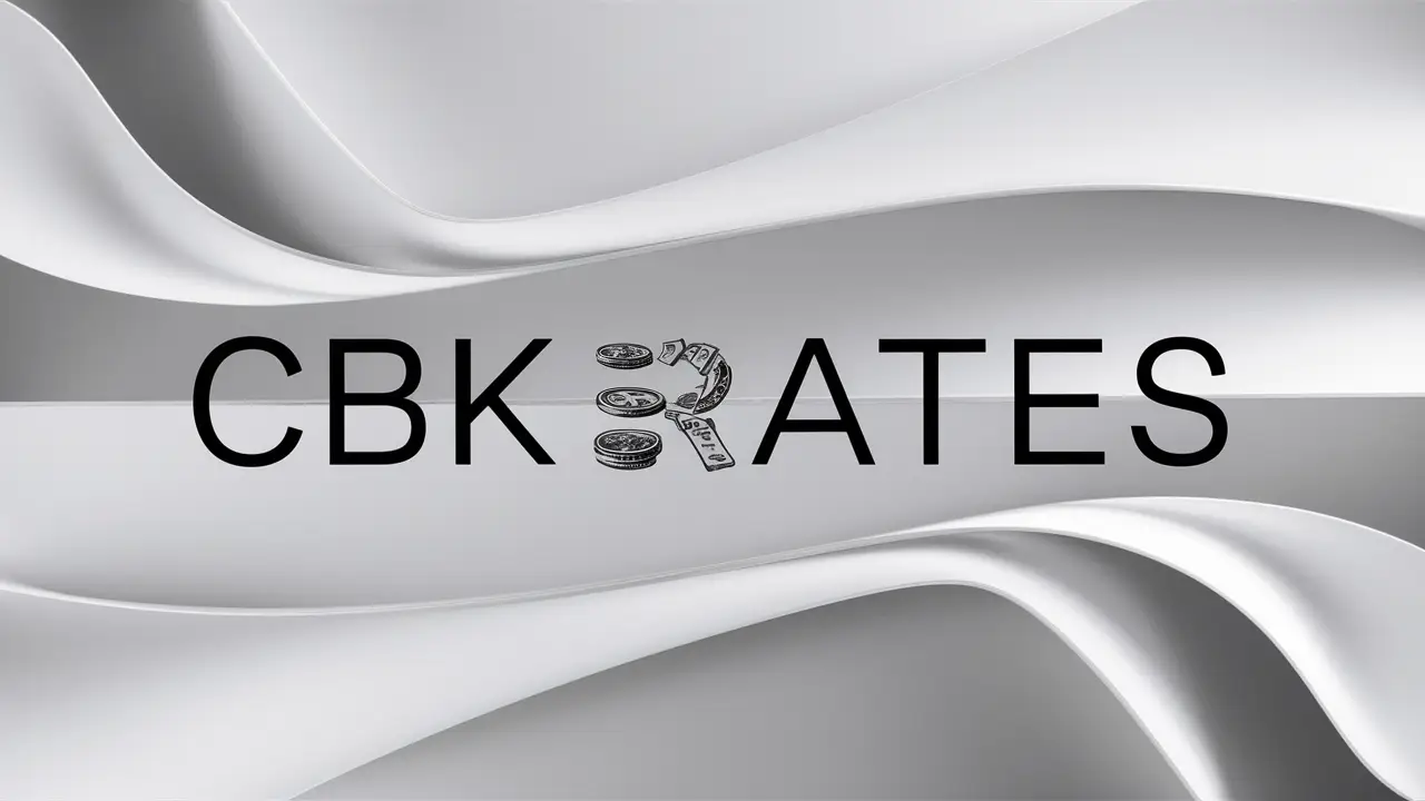Minimal grey image with the words “CBK Rates” in large black text across a white and silver wave background. Small illustrations of coins and Kenyan banknotes appear between the words, representing Kenya’s central bank rate, money-market pricing and cash-investment yields.