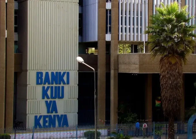 Exterior view of the Central Bank of Kenya building with the words “Banki Kuu ya Kenya” visible on the wall, used to illustrate Kenya Treasury bond issuance, government securities, bond switches and CBK auction activity.