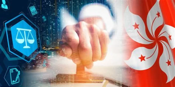 Image showing a Hong Kong flag beside digital finance and legal icons, representing offshore renminbi market regulation, bond futures infrastructure and cross-border financial-market development.
