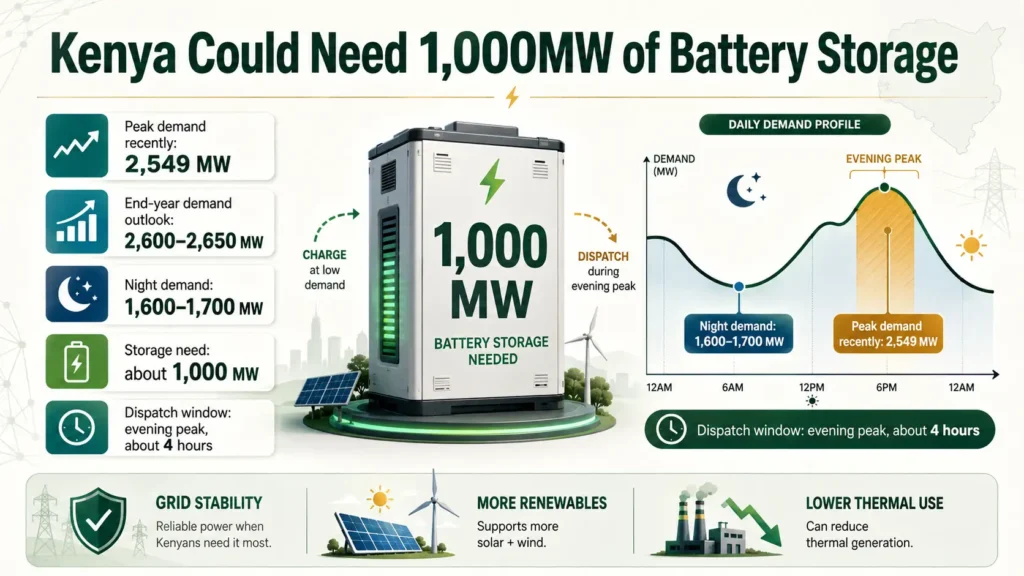 Kenya could require 1,000MW of battery storage to support grid stability and renewable energy.