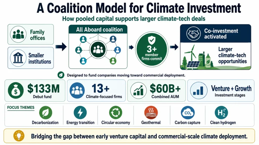 All Aboard’s $133 million fund pools climate investors to support larger commercial-scale clean technology projects.