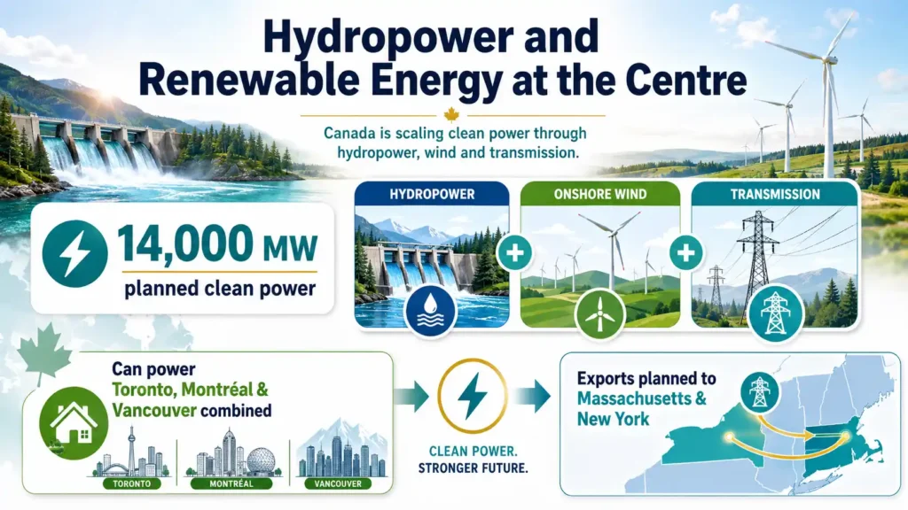 Canada’s clean energy expansion combines hydropower, wind and transmission to add 14,000MW of renewable power.
