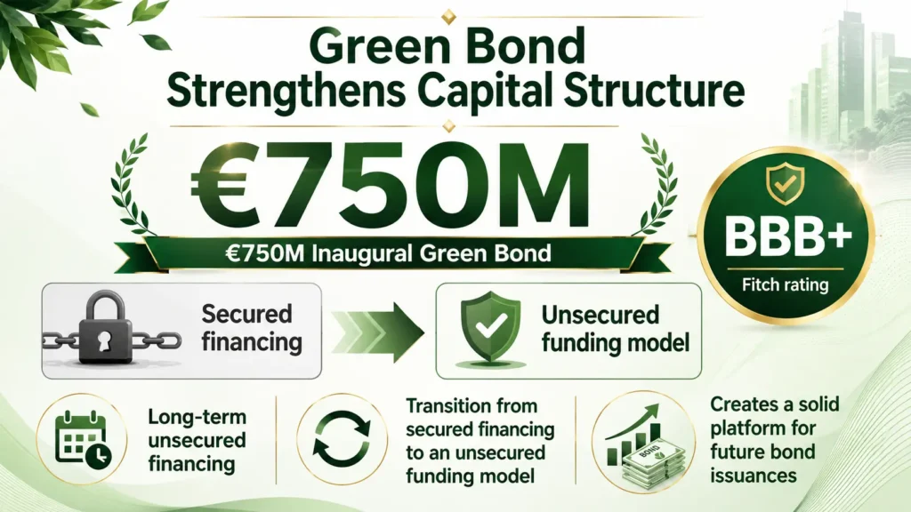 EOMV’s €750 million green bond shifts financing from secured to unsecured funding. 