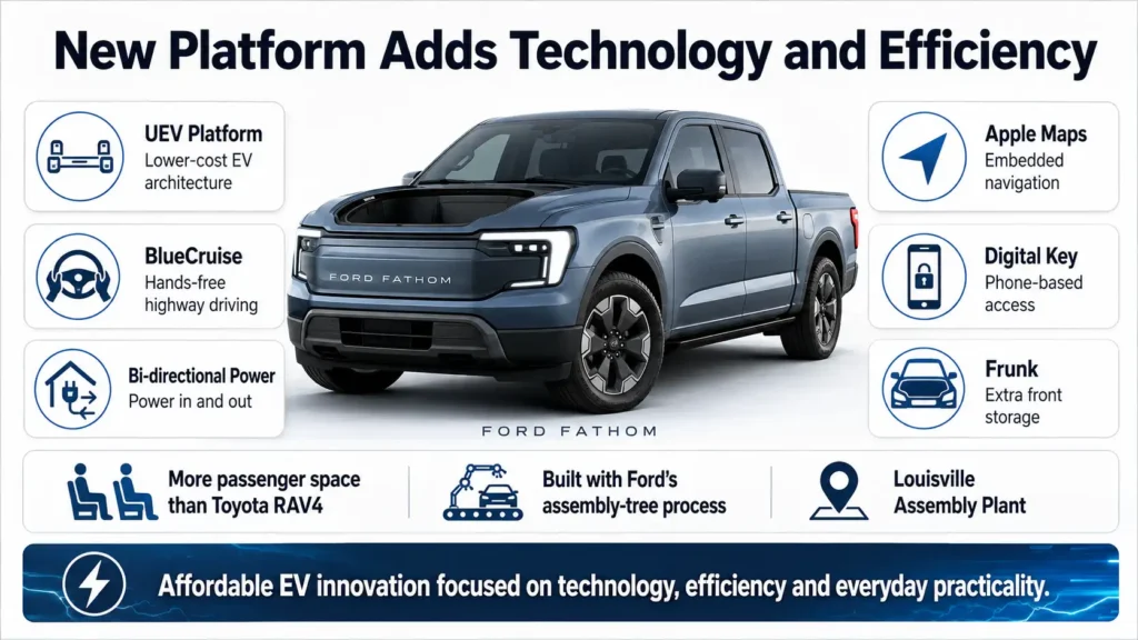 Ford Fathom EV highlights lower-cost technology, BlueCruise and bi-directional power.
