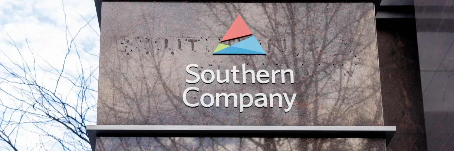 Exterior building sign showing the Southern Company name and logo, representing the US utility company behind the convertible senior notes offering.