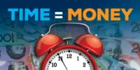 Graphic showing the words “Time = Money” above an alarm clock placed over banknotes, representing the timing decision facing savers comparing certificate of deposit yields, inflation data and interest-rate expectations.