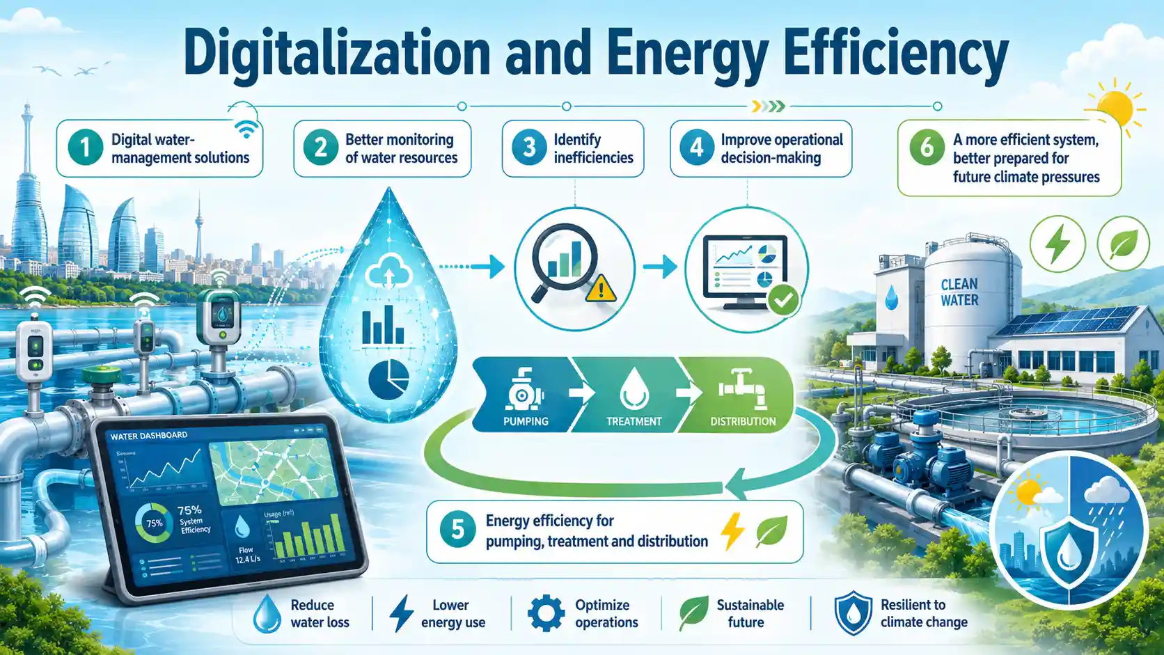 Digital water-management and energy-efficiency upgrades can reduce water losses, lower energy use and strengthen Baku’s climate resilience.