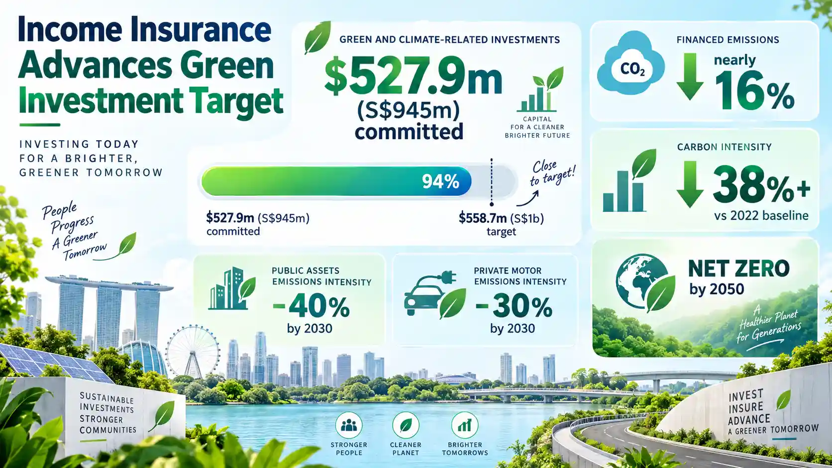Income Insurance commits $527.9 million to green and climate-related investments as it advances its climate transition financing strategy. 